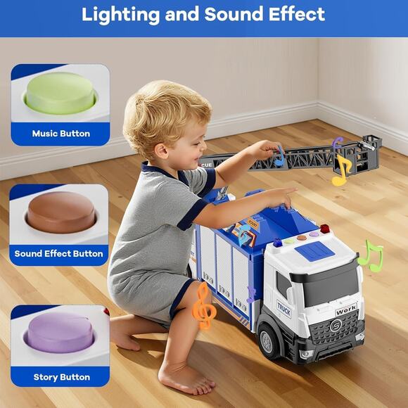 3-In-1 Large Fire Truck Toy with Garage & 6 Cars, Water Pump, Extendable Ladder, - Picture 5 of 7